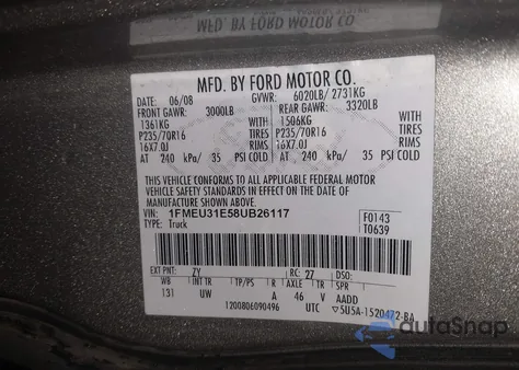 2008 Ford Explorer Sport Trac Xlt from USA, damaged, VIN 1FMEU31E58UB26117